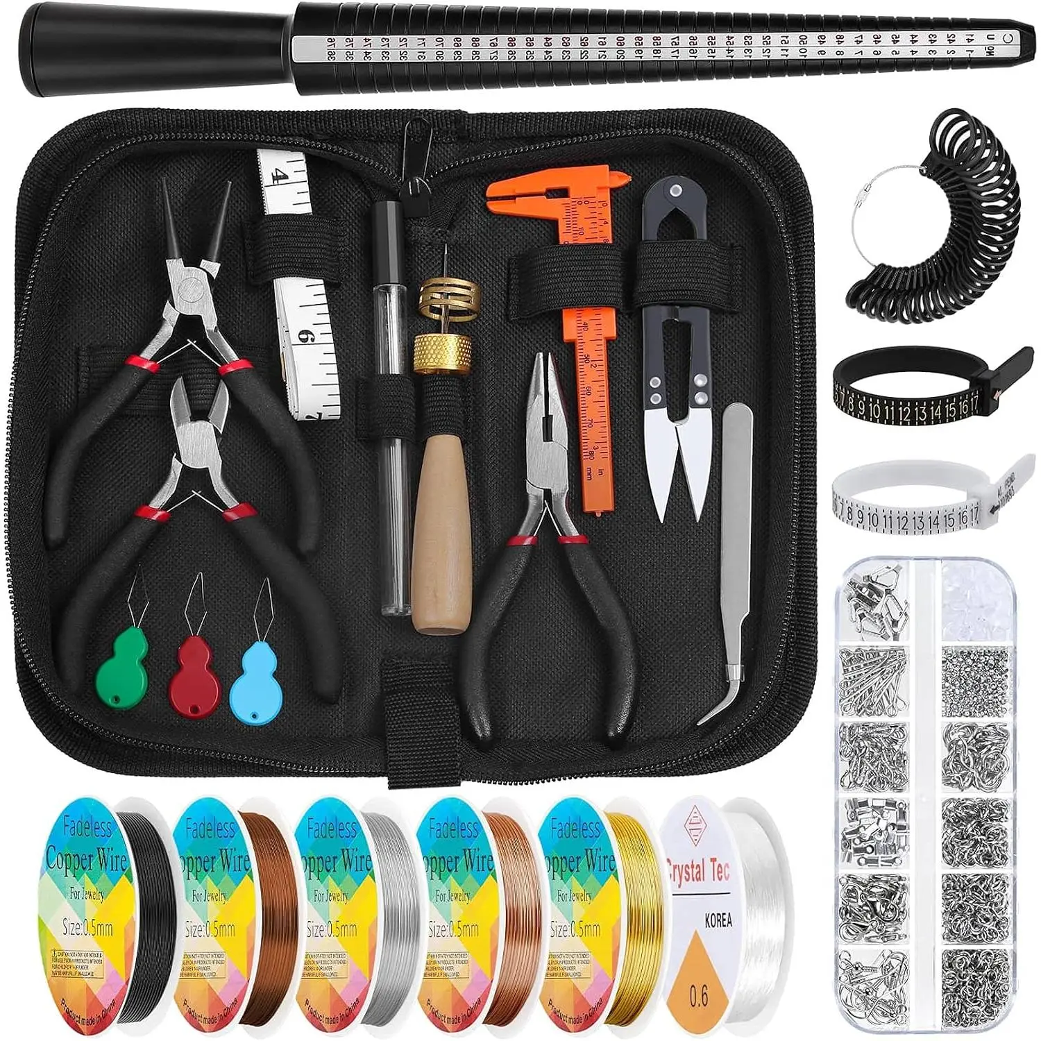 Jewelry Wire Wrapping Kit - Essential Craft Implements with Ring Sizer, Forming Filament, and Repair Components for Jewelry Making, Wire + Tools