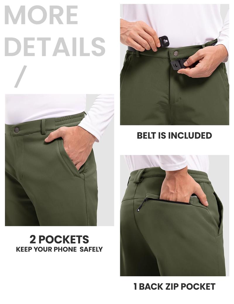TBMPOY Men's Outdoor Hiking Ski Waterproof Fleece Lined Pants With Belt For Hiking,Fishing, Hunting,Skiing, Camping, Cycling, Shopping