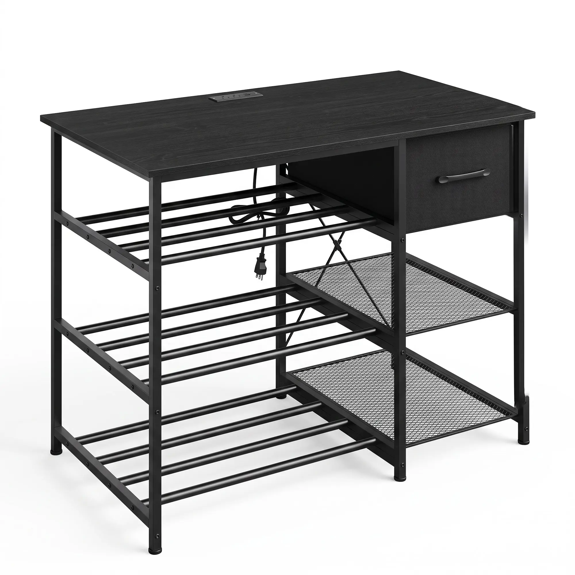 3 Tier 3D Printer Desk with Built In Power Hub, 39 Inch Metal Printing Table for Workshop, Studio, or Office, Space Saving and Easy to Assemble