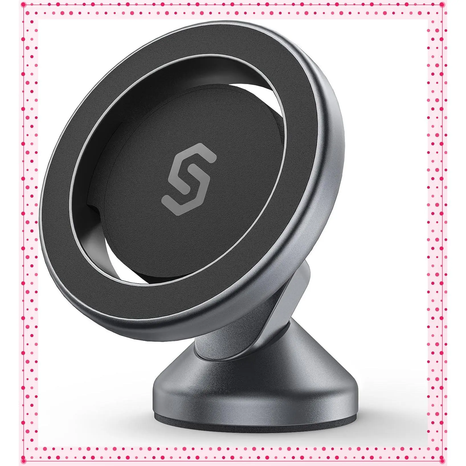 SYNCWIRE MagSafe Car Mount, Adjustable Magnetic Phone Holder, Space Gray | 360° Rotating Strong Magnet Phone Mount with 3M VHB Adhesive, Compatible with iPhone 17/16/15/14/13/12 & MagSafe CasesGift