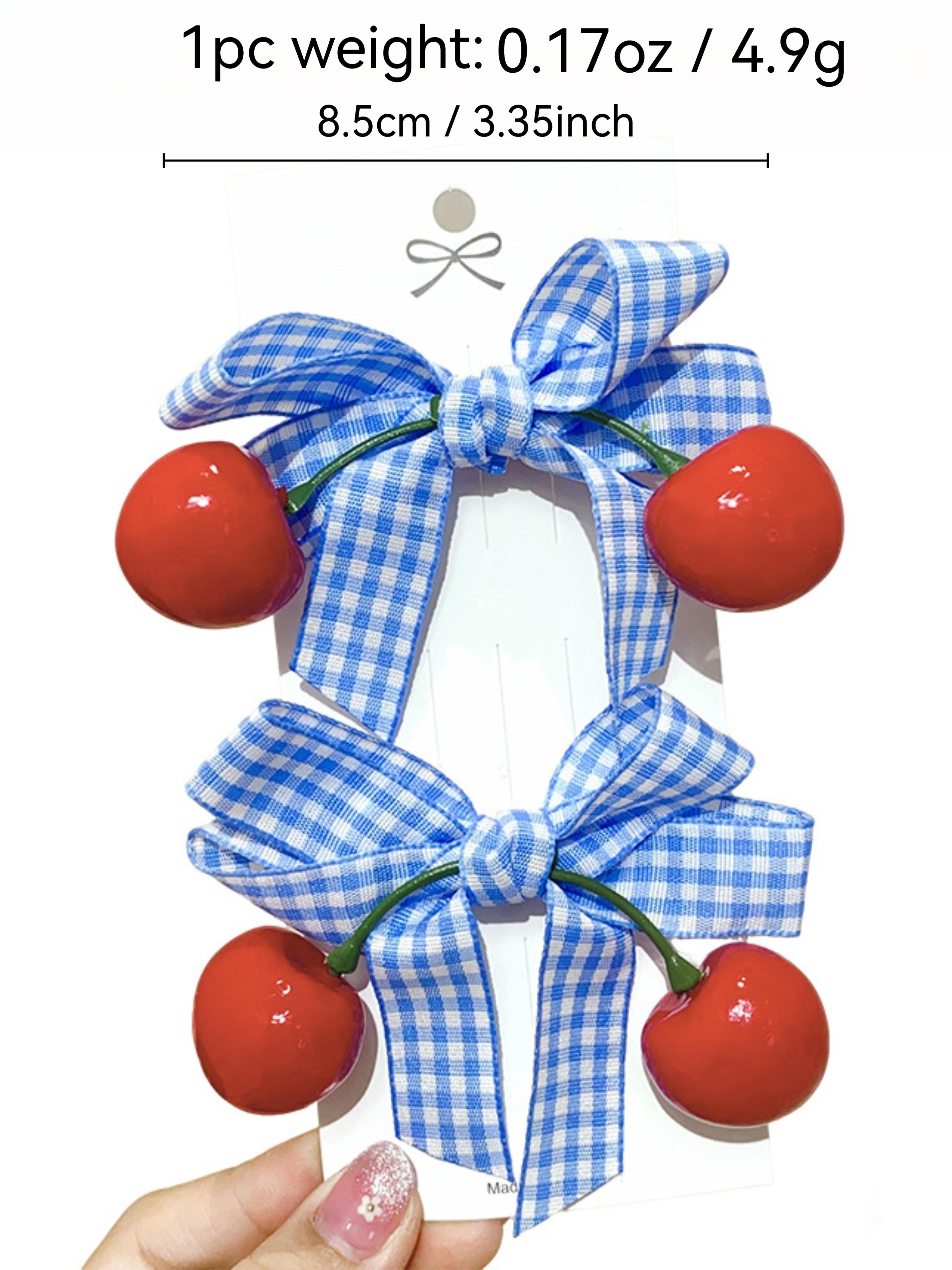 2pcs - French sweet cherry bow hair clips set, includes duckbill clips, women's hair clips, Y2K style for women & kids. Perfect for daily dates, picnics, photoshoots, school wear and festival parties.