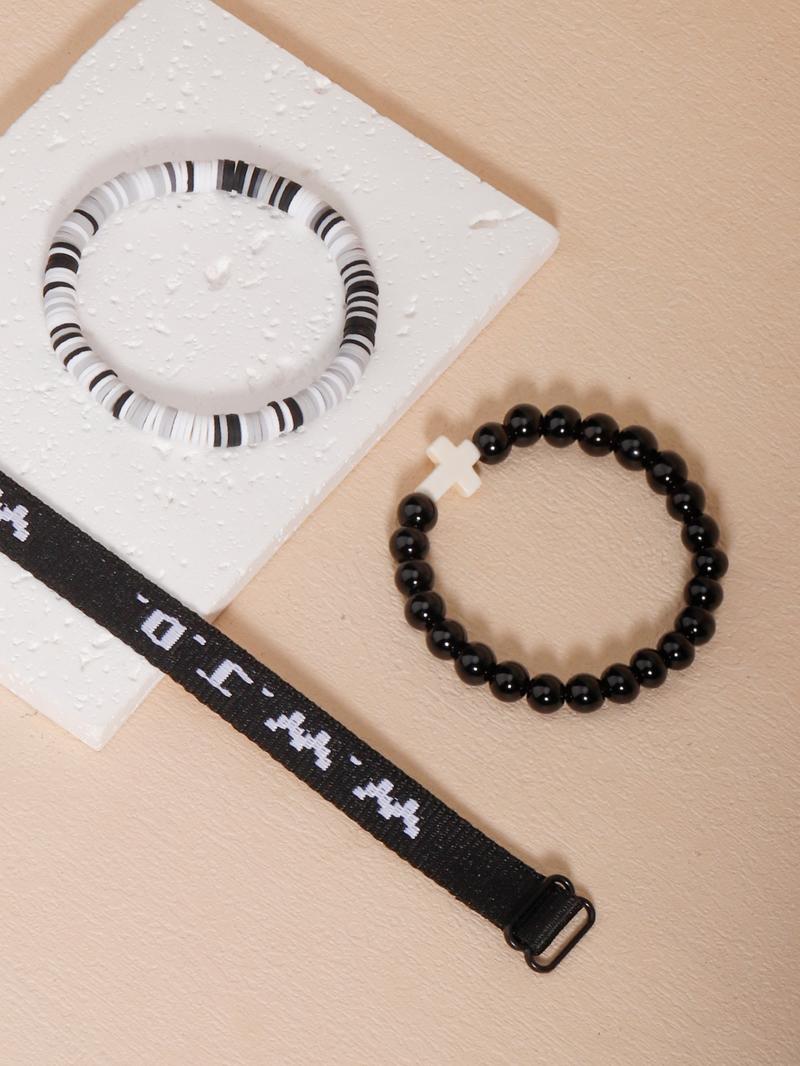 WWJD Letter Beaded Bracelet, Fashionable Cross Charm Decor Beaded Bracelet for Women & Men, Trendy All-match & Exquisite Jewelry for Birthday Gift, Stackable Bracelets