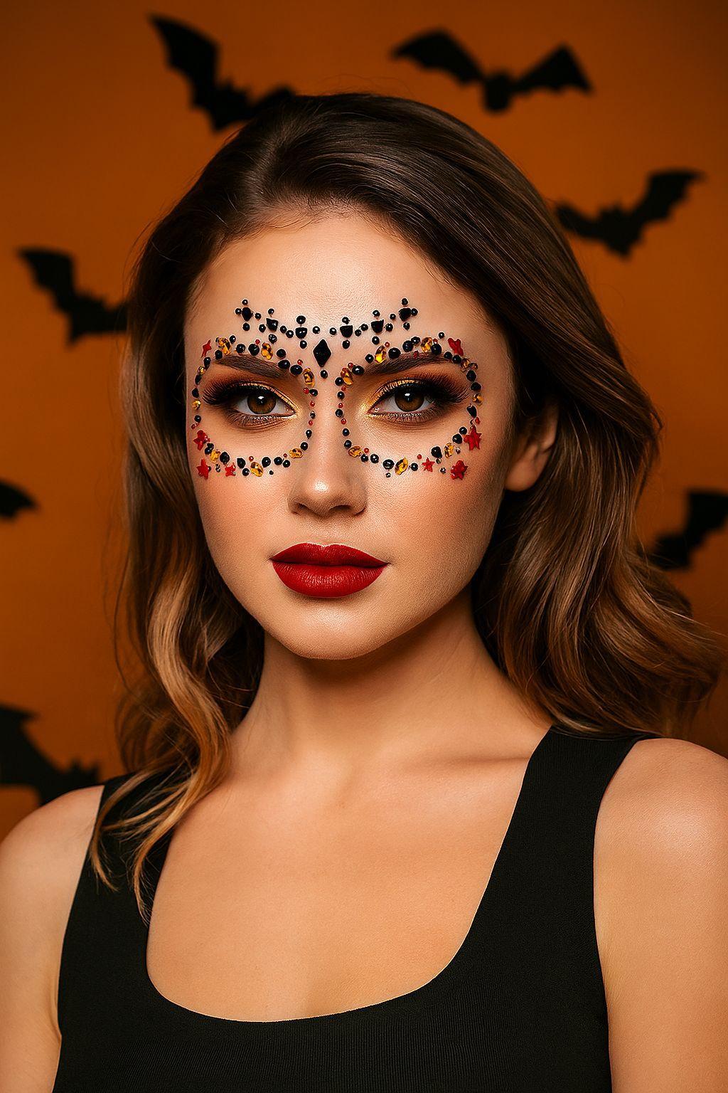 Halloween skull face rhinestone stickers, forehead rhinestones, stage makeup face rhinestone stickers, decorative makeup rhinestones, party face stickers