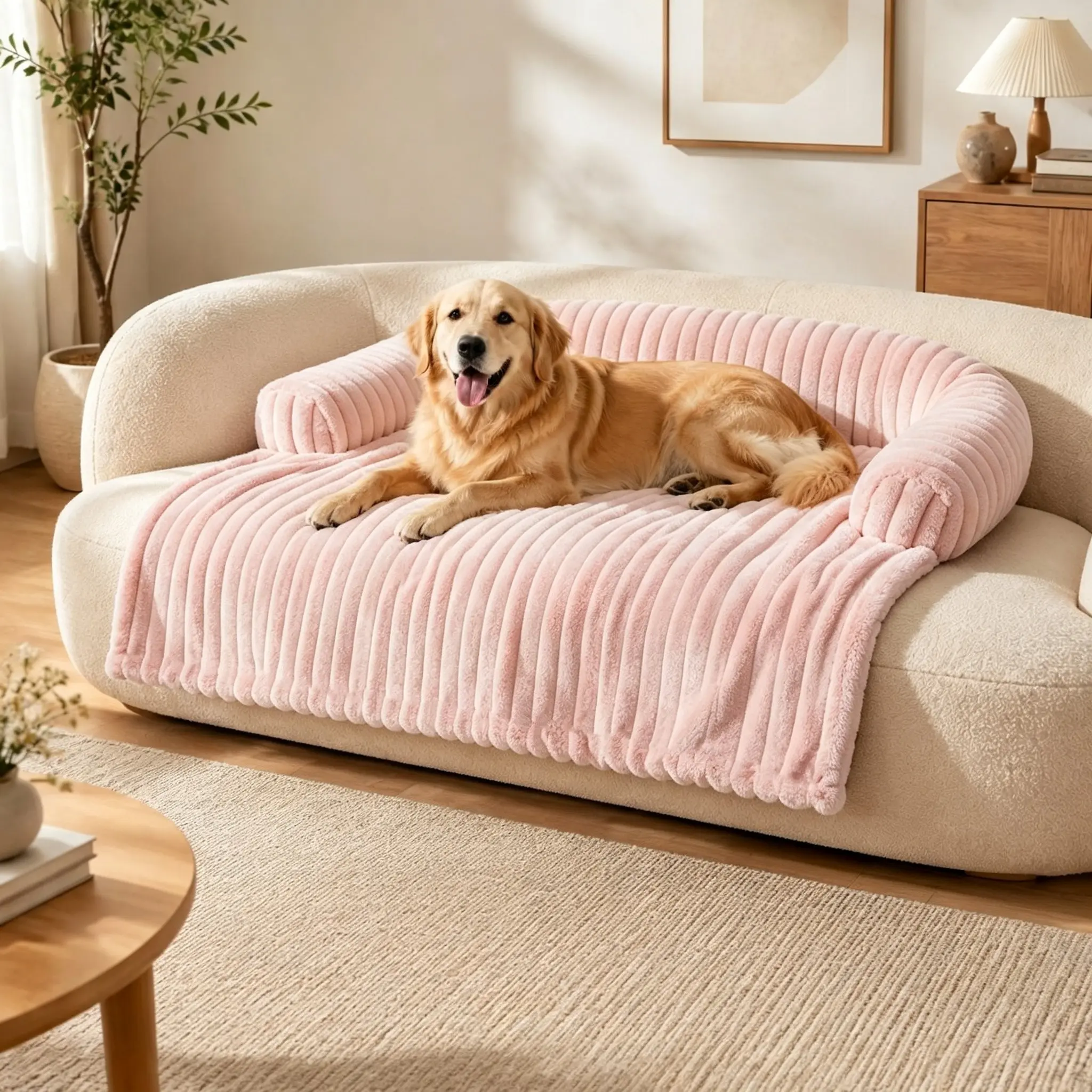 Calming Large Dog Bed for Couch, 41 x 37 inch Removable Couch Cover for Dogs Washable, Non-Slip Fluffy Plush Dog Sofa Mat for Furniture Protector - Grey, Home