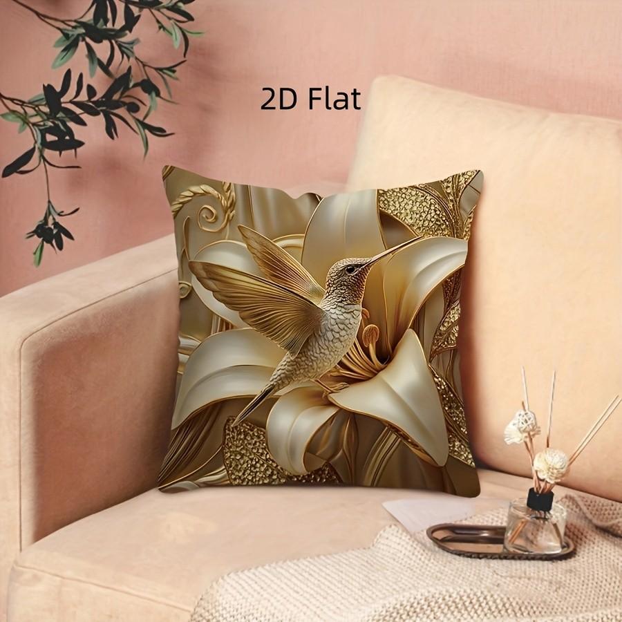 Modern Hummingbird and Lily Decorative Pillow Cover, 1 Piece, Invisible Zipper, Easy to Clean, for Bedroom, Living Room, Sofa, Car, Home Decoration