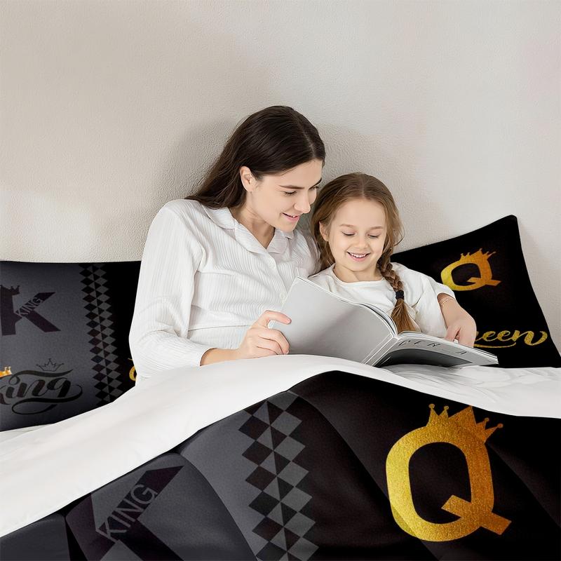2/3 Pcs Deluxe Bedding Set, King And Queen Crown Printed Quilt Set, Including Comforter And Pillowcase, Shared By The Whole Family, Suitable for All Seasons, Is The Perfect Choice For Bedroom, Dormitory, And Guest Room Bedding Set