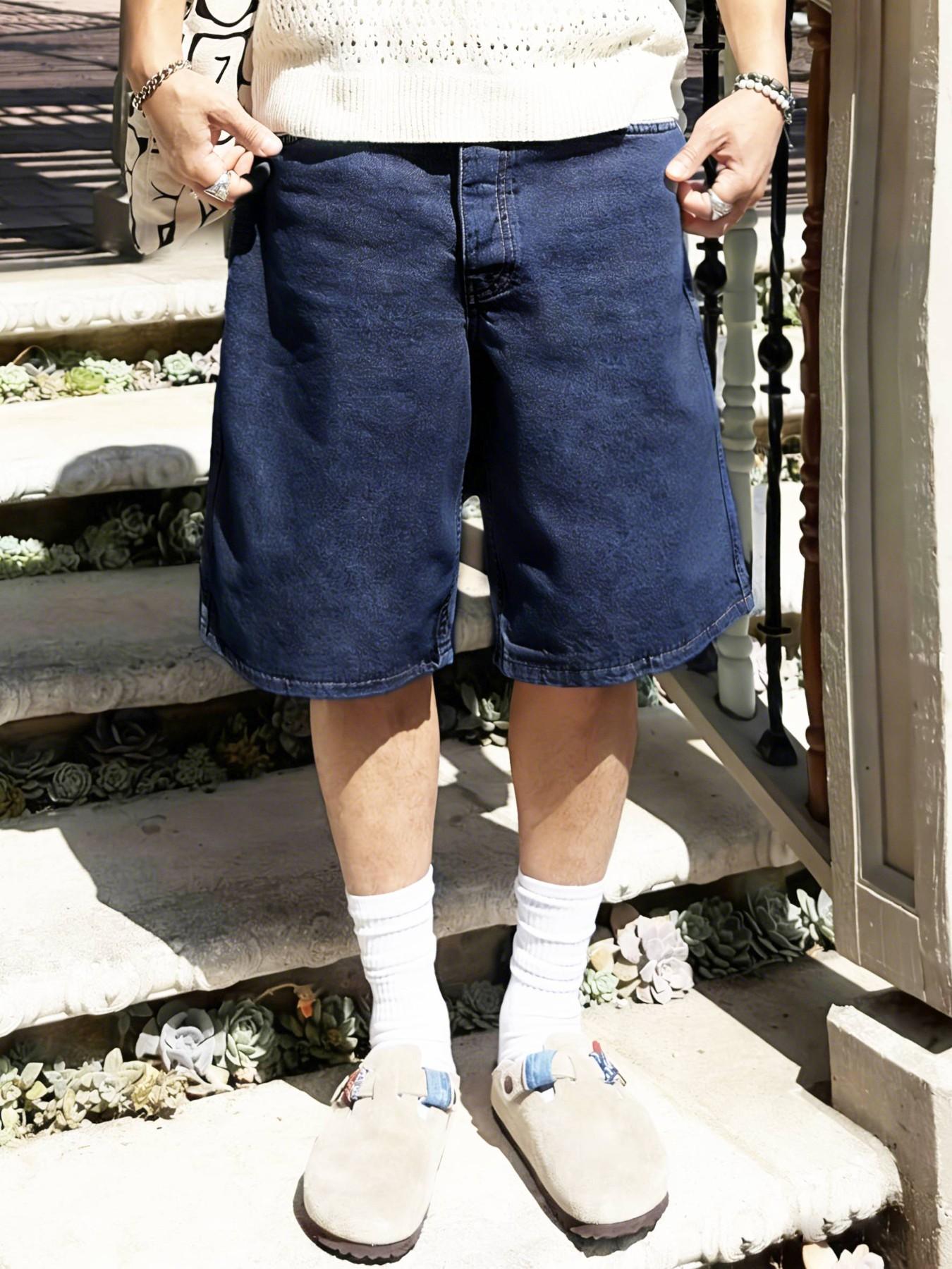 Men's Solid Color Plain Denim Fabric Shorts, Regular Fit Classic Casual Streetwear Comfy Fashion Basic Shorts for Daily Wear, Men's Bottoms Menswear for All Seasons