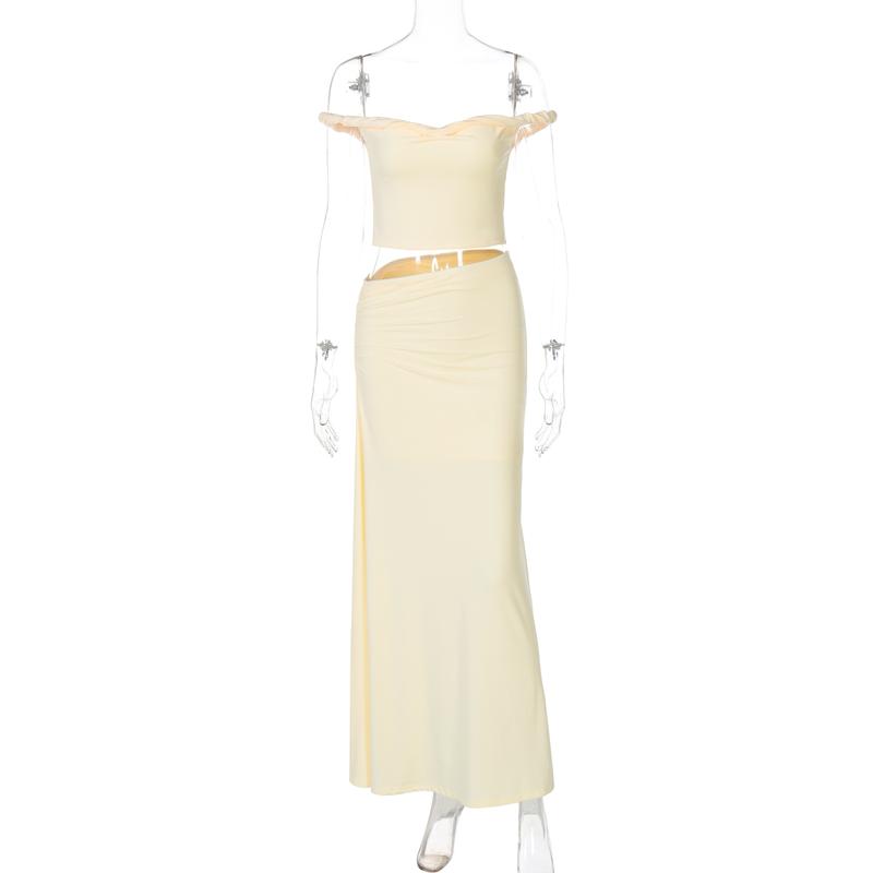 Women's Solid Color Off Shoulder Top & Skirt Two-piece Set, Casual Fashion Cozy Top & Skirt for Daily Outdoor Wear, Ladies Clothes for Summer, Chic Skirt Sets