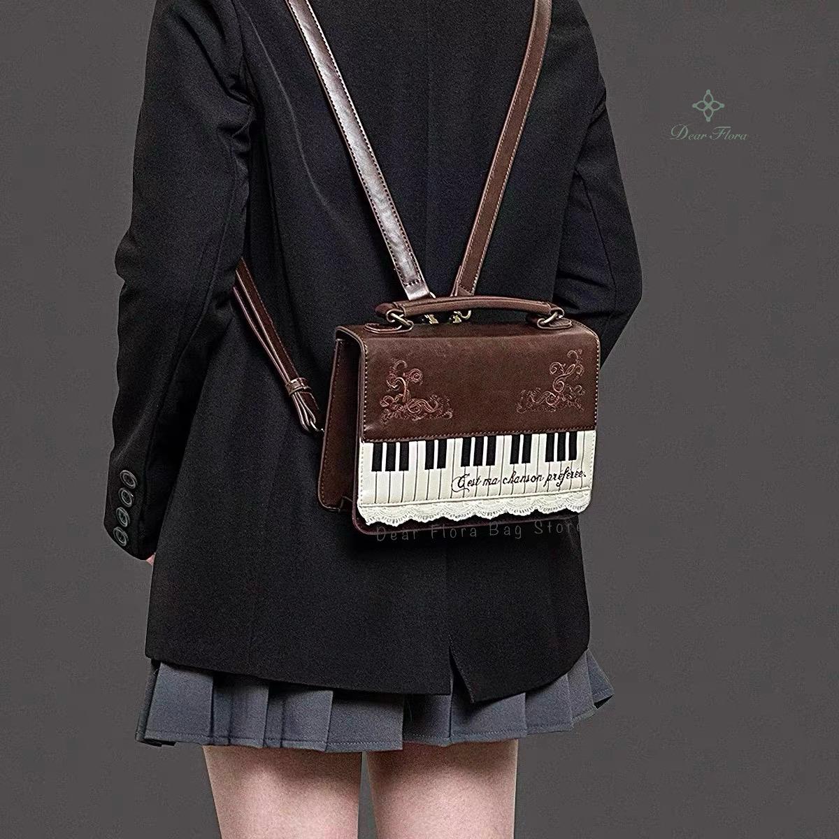 New Y2k Vintage Piano Shoulder Bag Womens Brown Crossbody Bag Girls Transparent Ita Bag Personalized Backpack Aesthetic Handbags