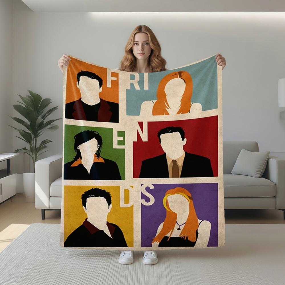 1pc Artistic Multi-Colored Block Group Silhouette Flannel Blanket, Ultra Soft Breathable Anti-Pilling Throw, Warm Cozy Fleece for Bed, Couch, Dorm, Movie Night, Outdoor, Car, Adult Men Women Gi