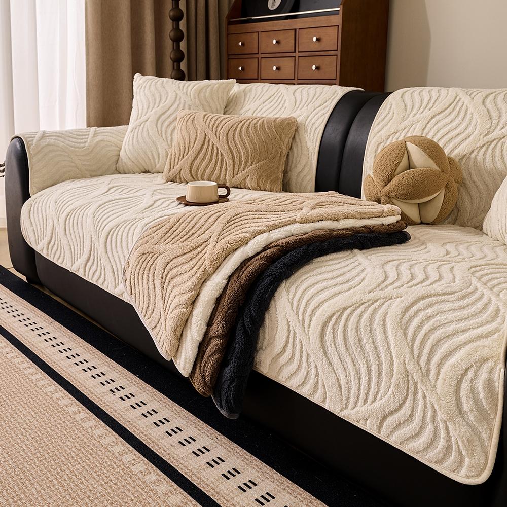 Solid Color Plush Sofa Cushion Cover, Sofa Couch Covers, 1 Count Modern Simple Sofa Slipcover, Non-slip Sofa Protector for Home Living Room Decor