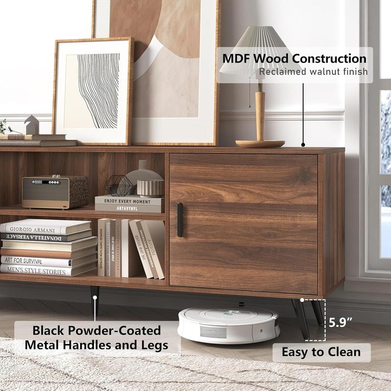 70/80 Inch Mid Century Modern TV Stand for 75 Inch TV, Wood TV Stand with Storage, Entertainment Center for Living Room Bedroom, TV Media Console, Oak/Walnut