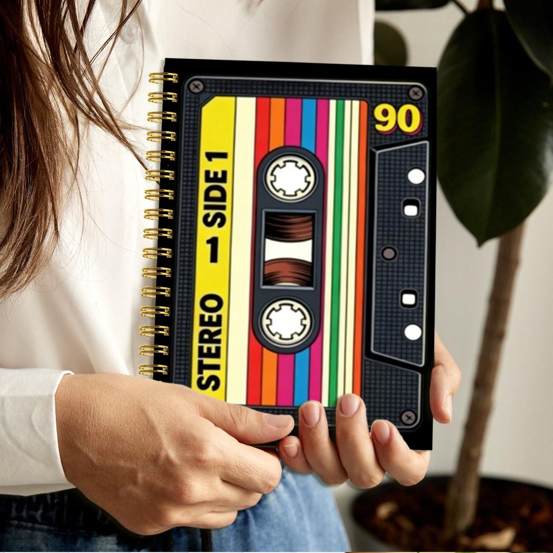 1 book, 5.5x8.3 inches, vintage cassette tape design spiral notebook, vintage music art cover, suitable for music lovers, office supplies and study notes, high-quality paper, sturdy cover, creative professional journal
