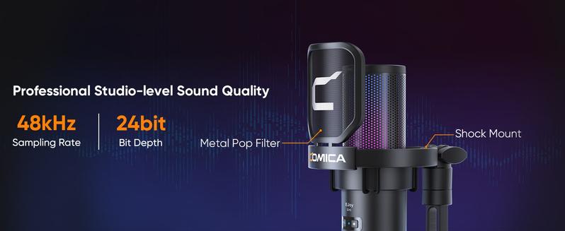 COMICA EJoy Uni/Uni PRO Wireless Gaming Microphone | RGB Condenser Mic with CalMix Noise Reduction | Adjustable Boom Arm • Plug & Play • 50H Battery | PC/Mobile Compatible for Streaming & Podcasting