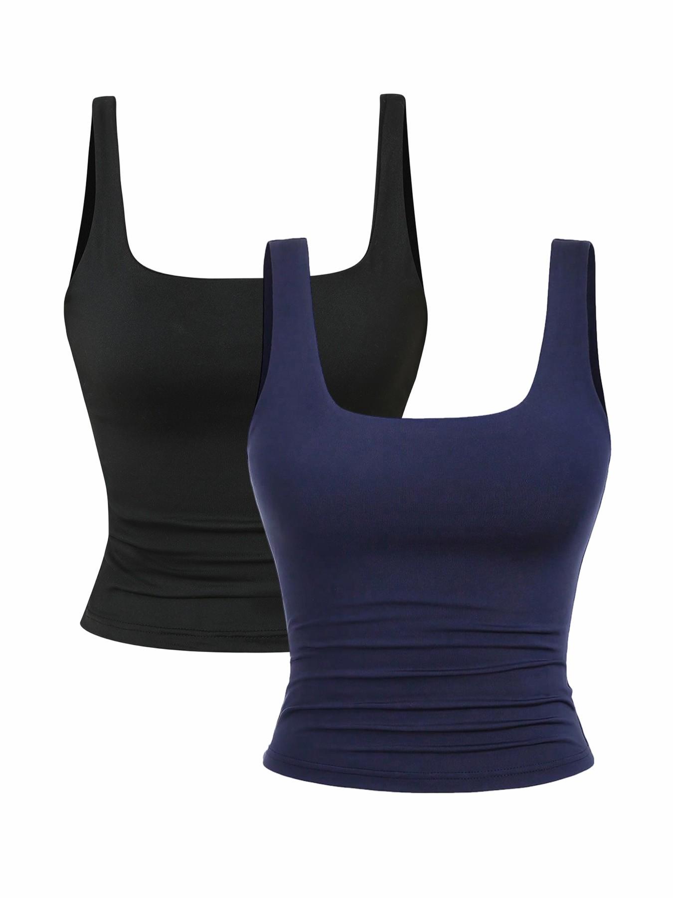 Women's Solid Color Square Neck Sleeveless Tank Tops 2-Pack, New Fashion Casual Wear, Comfortable, Elegant, Stylish and Slim Fit Design, Ideal for Daily Use