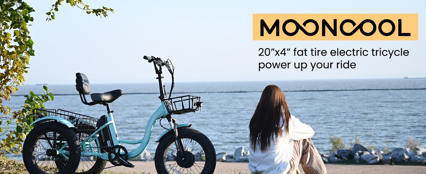 MOONCOOL Electric Tricycle for Adults, 20" x 4" Fat Tire Electric Trike, 48V 500W Motorized Electric Bicycle Bikes, 3 Wheels 7 Speed Ebike with Removable Battery, Aluminum Frame & Large Basket