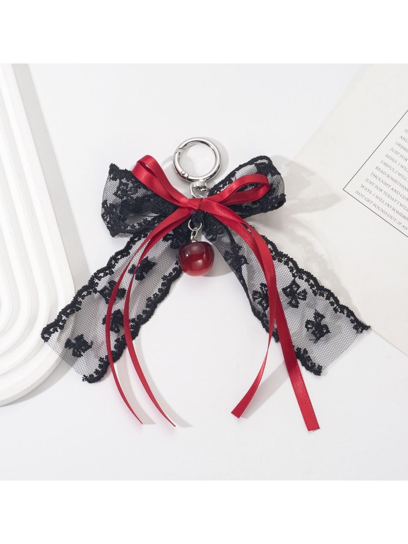 Fashionable Sweet Cool Style Lace Bow Cherry Pendant Keychain Bag Charm, Boho All Seasons Hanging Ornament