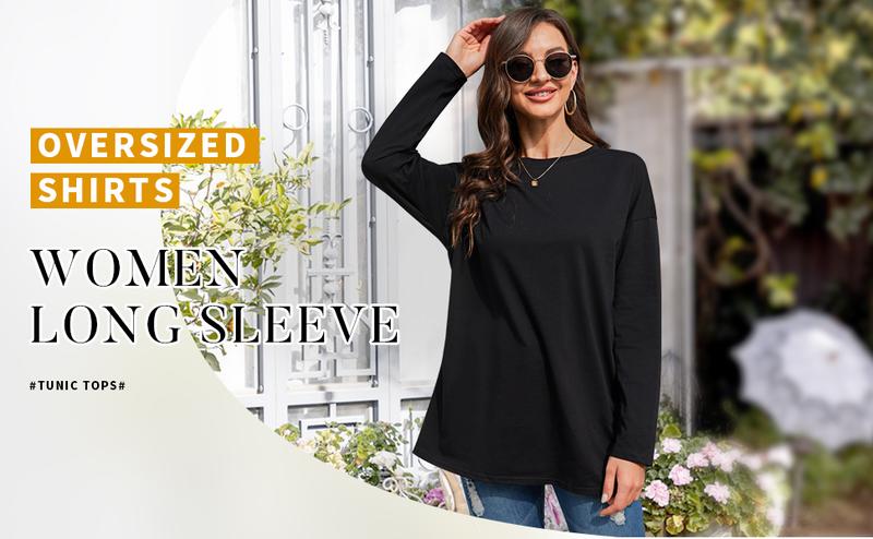Danedvi Womens Oversized Long Sleeve Tops Casual T Shirts Loose Crew Neck Tunic Tee Shirts Blouse
