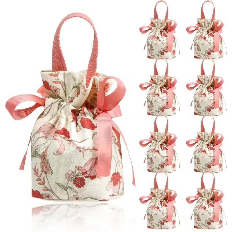 10 Piece Floral Drawstring Bags, Jewelry Packaging Pouches, DIY Craft Supplies, Earrings Rings Necklaces Bracelets Storage, Party Gifts