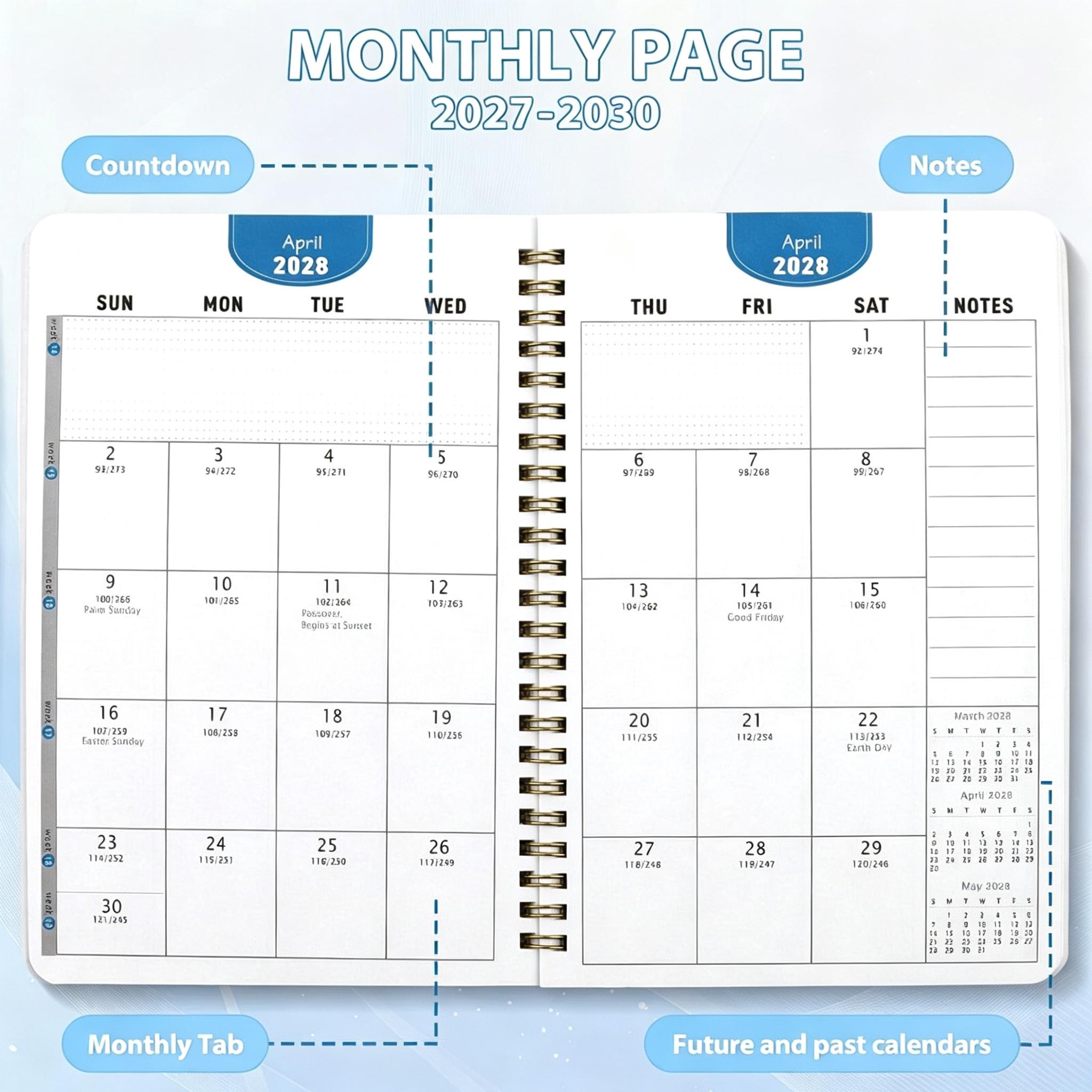 2027-2030 Monthly Custom Calendar - January 2027 to December 2030, four-year monthly custom, fun brown dog and floral themed cover notebook, annual calendar customization, month tabs, 48-month calendar, 13.97 x 21.08 cm thick paper