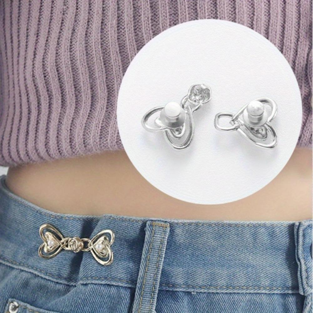 Heart Shaped Jeans Button Tightener Set, 1/2/4 Pairs Handmade Jeans Button Pins, Easy To Install Waist Tightener Button for Indoor & Outdoor