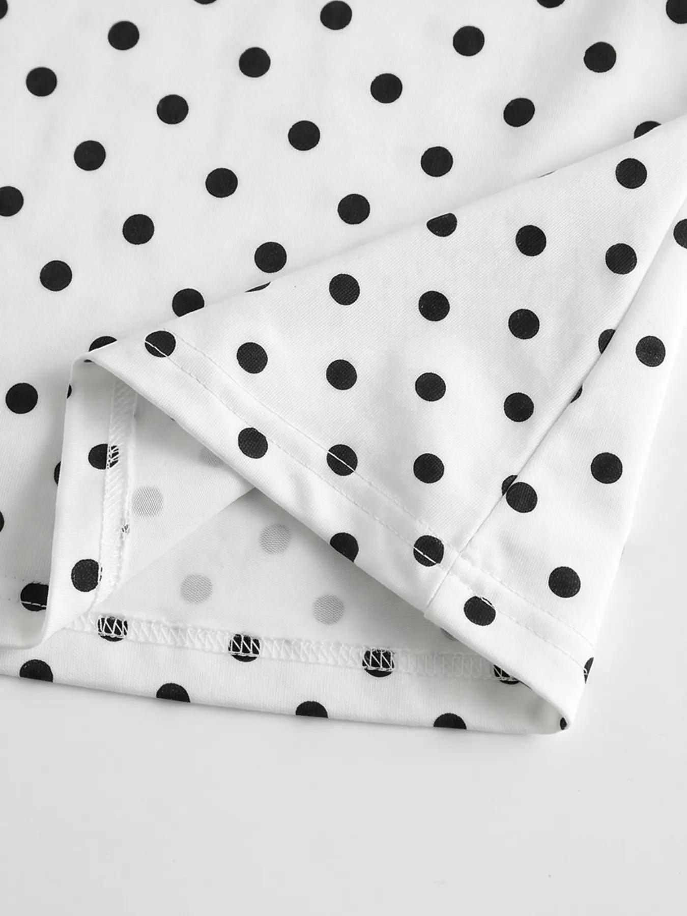 2‑Piece Set Women's French‑style Polka‑dot Square‑neck Slim‑fit Long‑sleeve Top and Sexy Slit Midi Skirt, Elegant Trendy Outfit for Beach Trip, Long Sleeves
