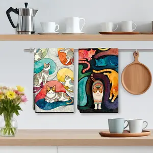 2-piece 18x26 inch Cute Cat Kitchen Towels, Soft Absorbent Dishwashing Towels, Boho Holiday Decoration Hand Towels, Ideal Housewarming Gift, Birthday Gift, Valentine's Day or Mother's Day Gift, Cat Lovers, Suitable for Bathroom, Home, RVs, Apartment