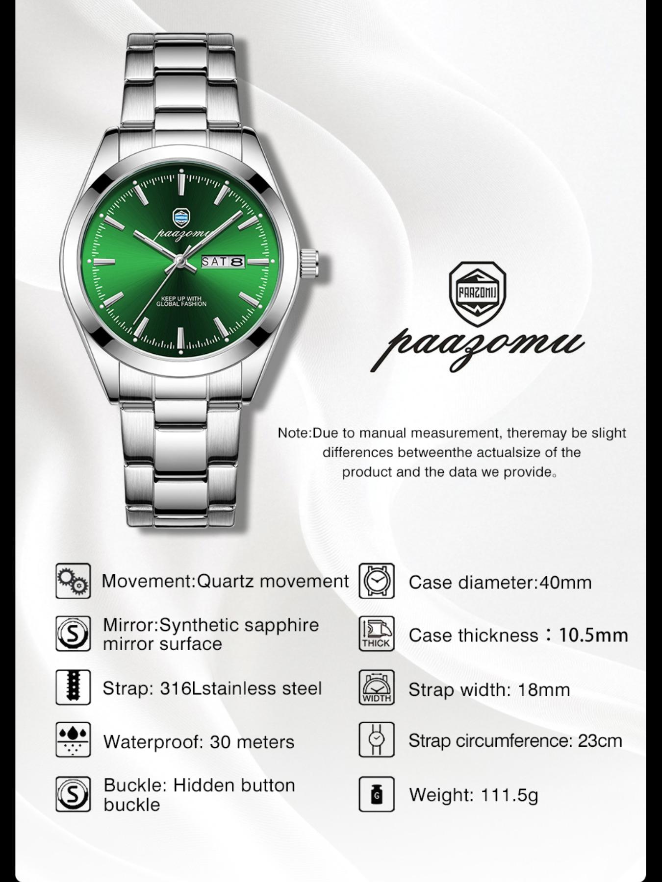 Paazomu Men's Business Watch, Stainless Steel, Interchangeable Straps, Ultra Thin, Japanese Quartz Movement, 1 Set, Men's Watch, Reloj Hombre