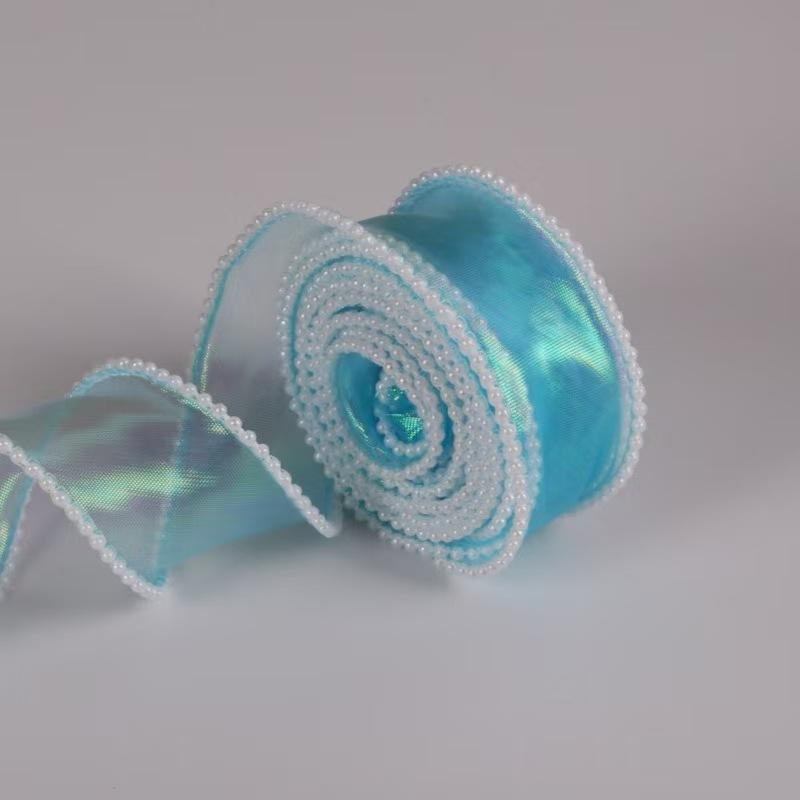 4cm Fish Tail Satin Ribbon with Pearl Trim, DIY Wedding Packaging Tape, Valentine's Day Gift Box Wrap, Floral Art Decorations