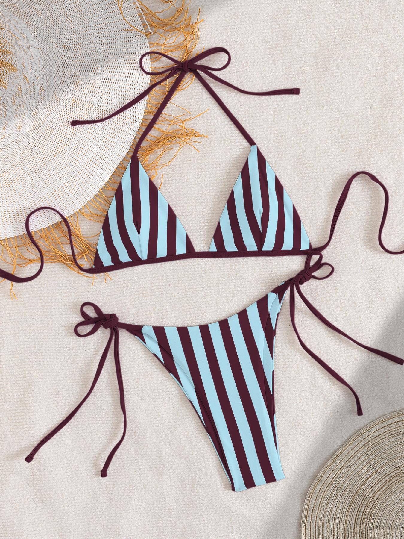 Women's Sexy Fashion Two-Piece Swimsuit, Summer Beach Bikini Set, Random Print, Casual Style, Polka Dot Pattern, All Seasons, Stripe Bikini