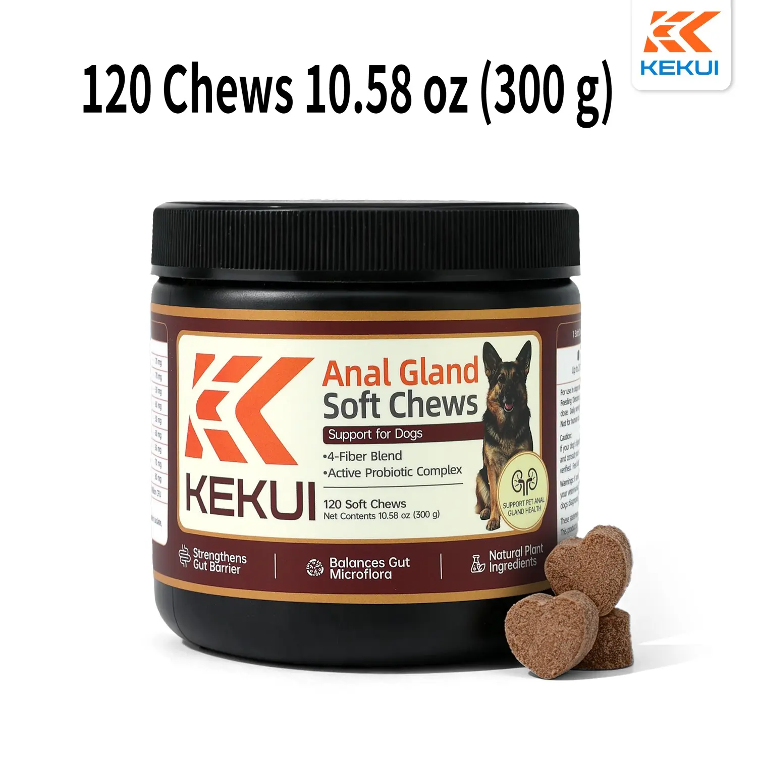 Kekui Anal Gland Soft Chews for Dogs, Natural Fiber & Probiotic Supplement, Supports Healthy Anal Gland Function, Gut Flora & Digestive Health, Dog Butt Itch Scooting Relief, Pet Gut Health Treats for All Breeds