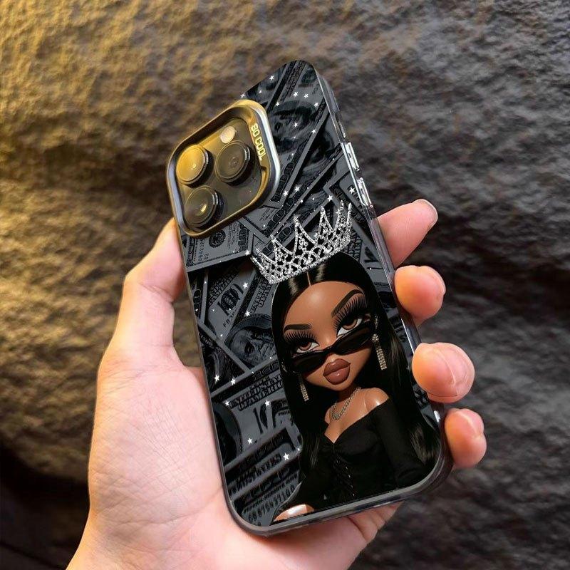 Laser. Queen Dollar Pattern Phone Case for iPhone 17/16/15/14/13/12/11/XS/XR/X/7/8 Plus/Pro/Max/Mini - Creative fashion minimalist design personalized full-wrap drop protection case for men and women, gift for friends and family.