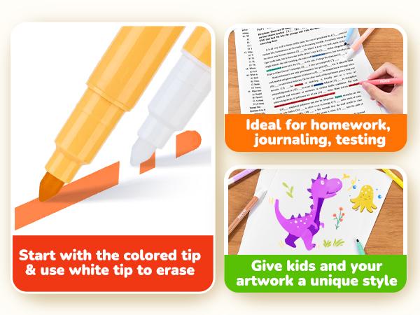 JoyCat 10 Color Changing Highlighter Pens, Dual Tip Magic Markers, Assorted Fluorescent Colors for Art Journaling, Note Taking, School Office Supplies