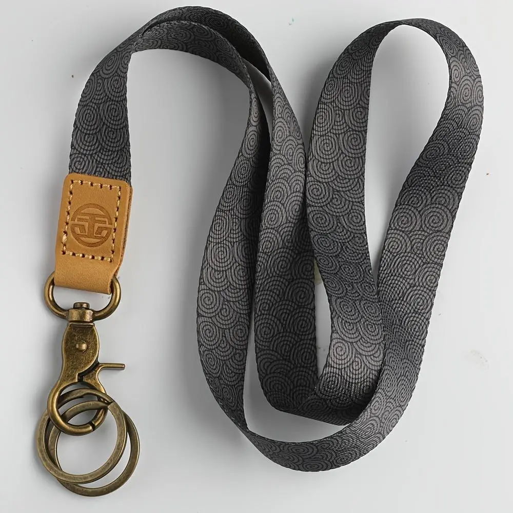 1pc Durable Polyester Fiber Lanyard with Zinc Alloy Metal Clasp and Genuine Leather Tag - Multipurpose Keychain Strap for Keys, ID Badge, Wallet, Cell Phone, Digital Camera, Outdoor Gear