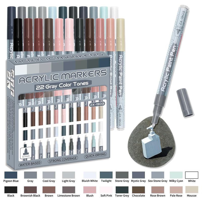 22-piece/Color Acrylic Paint Markers, Professional Color Series, Skin Tone Series, Gray Tone Series, Ultra-Fine 0.7mm Fine Tip, Acrylic Markers, Acrylic Felt, Felt Coloring, Alcohol Markers, Art Supplies, Student Learning School Studio Supplies