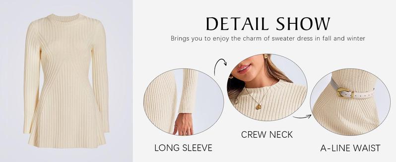 Saodimallsu Womens Long Sleeve Sweater Dress Bodycon Crew Neck Fall Slimming Knit Mini Dresses