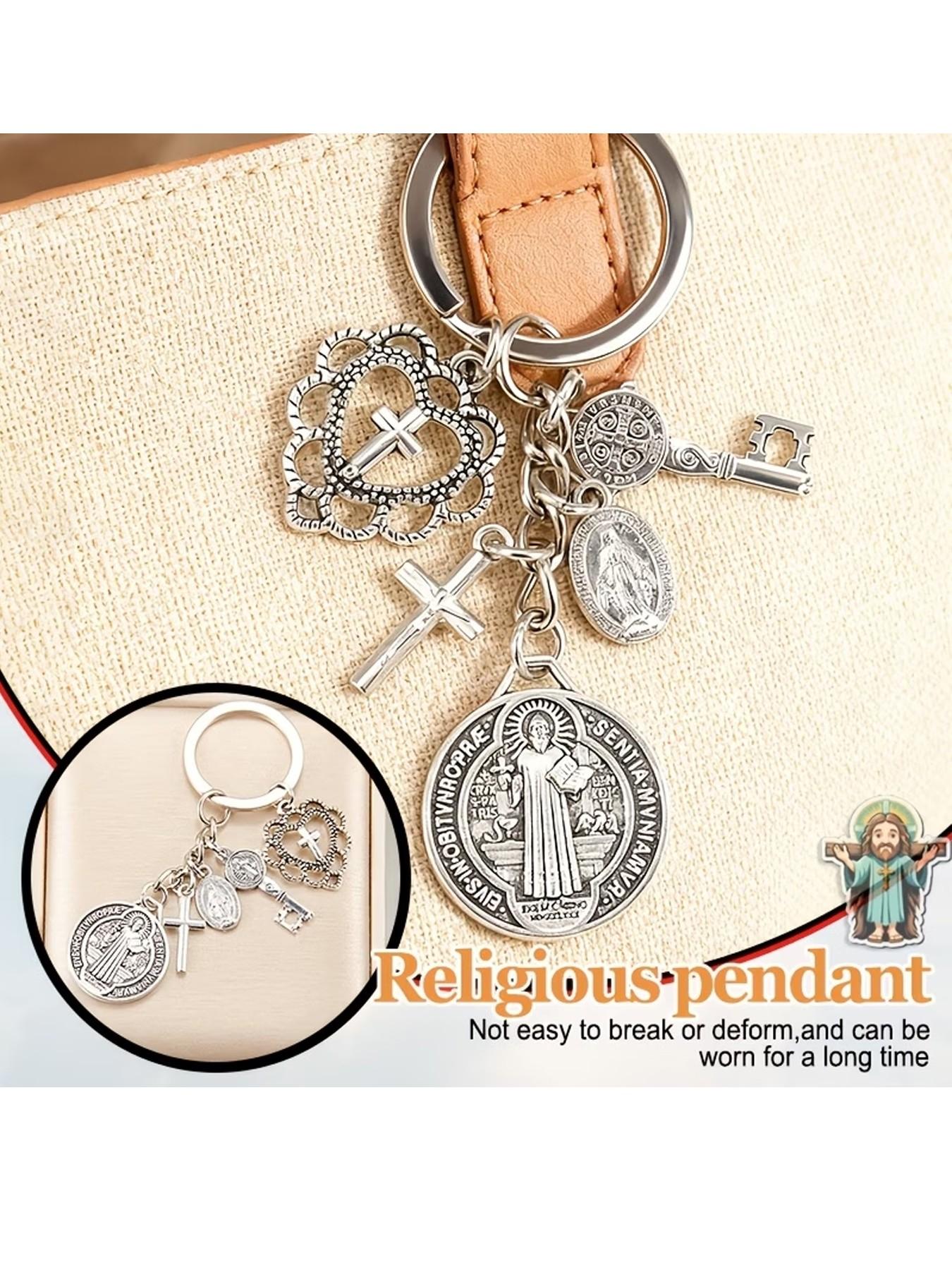 Religious Novelty Keychain, Saint Benedict and Mary Cross, Prayer Protection Charm, Bag and Phone Decoration, Exquisite Gift