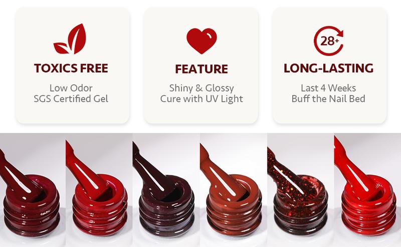 GAOY Burgundy Red Gel Nail Polish Set for Christmas Nails Holiday Gift Pick 6 Colors Including Dark Red Cherry Wine Red Gel Polish Kit U V LED Soak Off Nail Polish Home DIY Manicure Nail Salon Varnish
