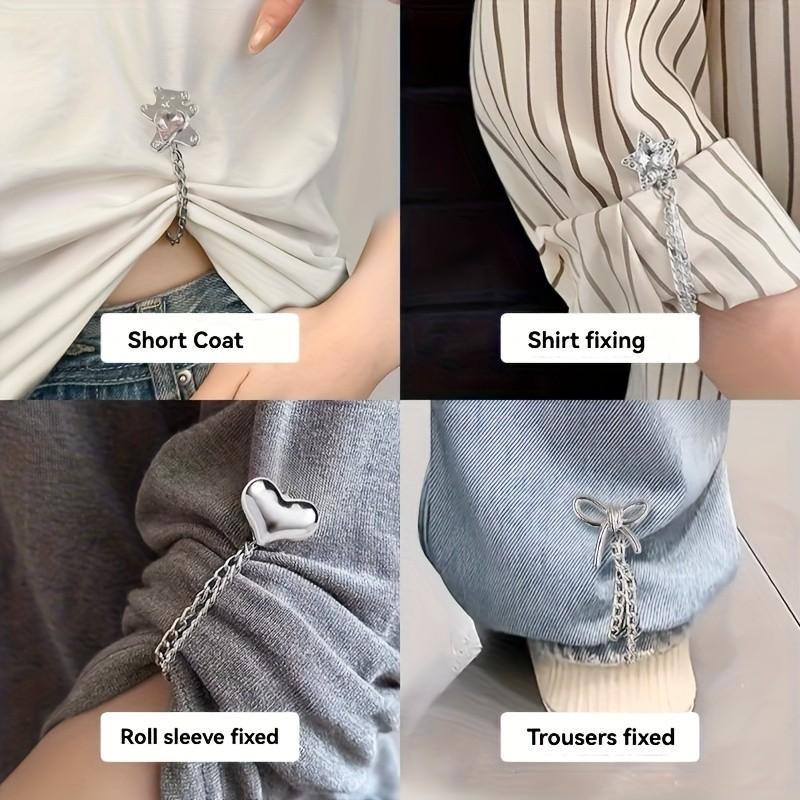 Adjustable Cuff Clips Set of 6, No Sewing Required, Detachable Durable Fabric Fasteners, Ideal for Shirts & Jeans, Stylish Clothing Accessories