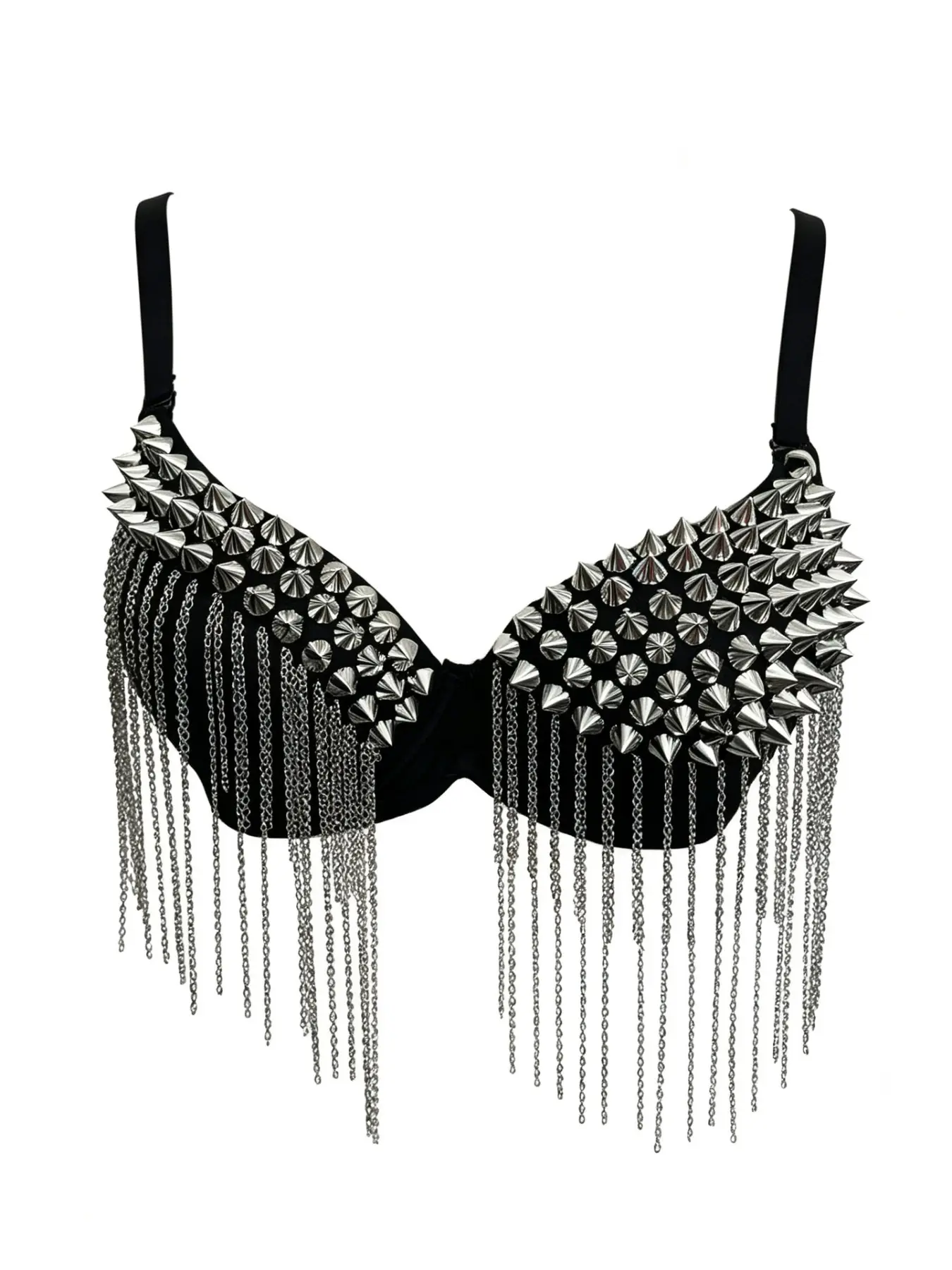 Pure Hand Sewn Spiked Rivet Chain Tassel Bra Club Festival Stage Performance Bustier