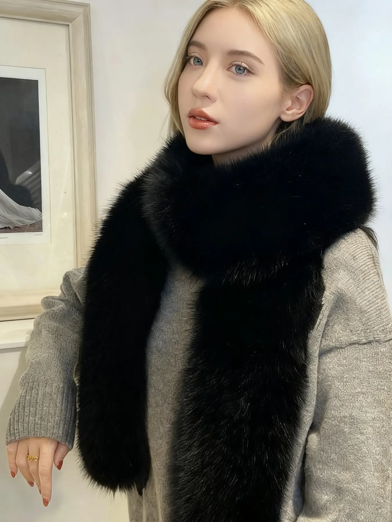 Women's Autumn Winter Soft Imitation Rabbit Fur Plush Scarf, Long Thick Double-Sided Scarf for Fall Decoration, Casual Fitted Style