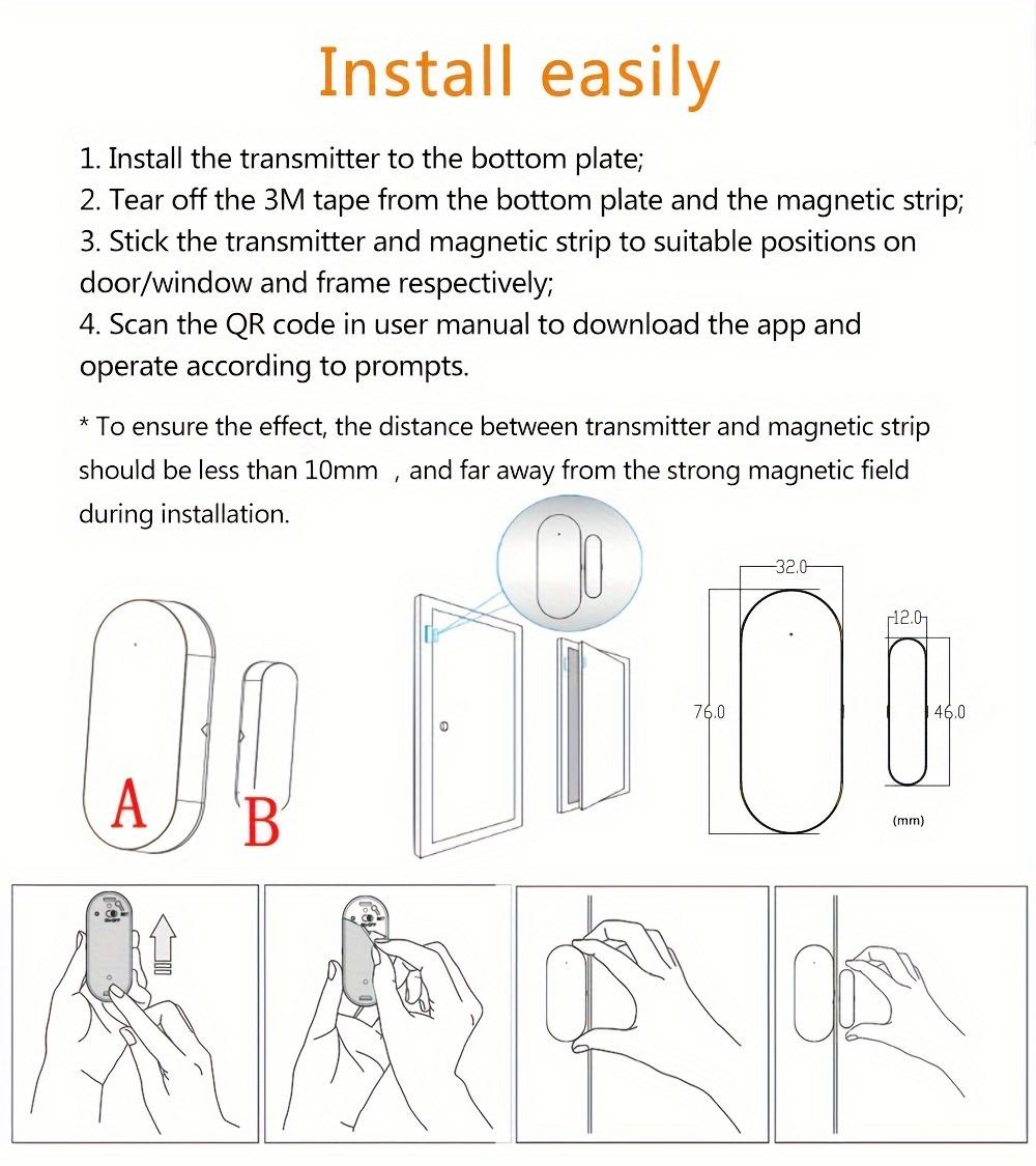 Tuya WiFi Window Door Sensor Wireless Door Detector Alarms Smart Life APP Remote Control Work with Alexa Google Home Smart Home Waterproof Motion Detection Security Monitor