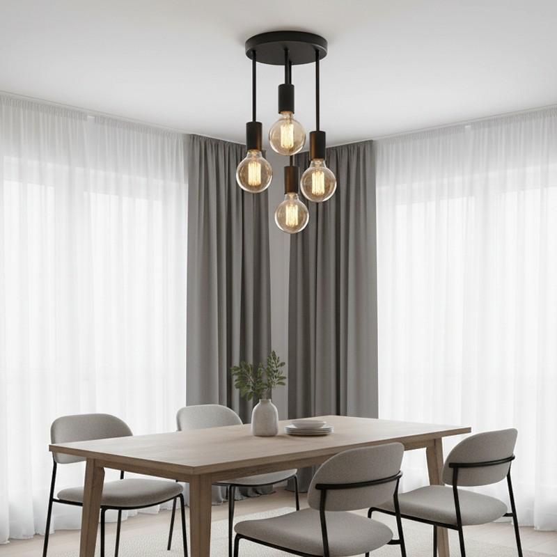 Nordic Industrial Style Four-Arm Ceiling Pendant Light, E27 Socket, 60w, European Home Commercial Lighting (bulb Not Included)