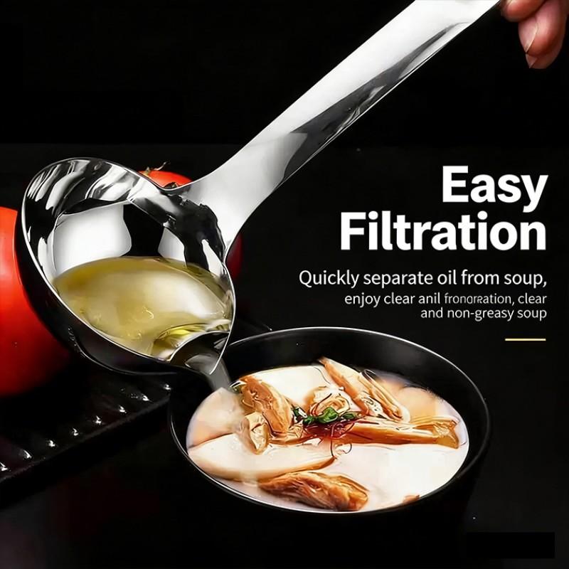 Stainless Steel Oil Separator Spoon, Hot Pot Filter Spoon, Soup Oil Divider, Leak Proof Spoon, Kitchen Tool for Home Use