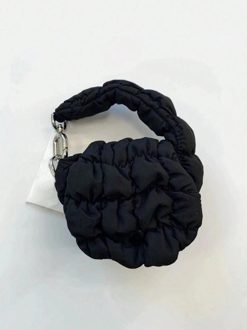 Women's Solid Color Ruched & Quilted Design Coin Purse, Fashionable Mini Handbag for Earphone & Key, Casual Trendy Versatile Coin Storage Bag, Elegant Minimalist Handbag