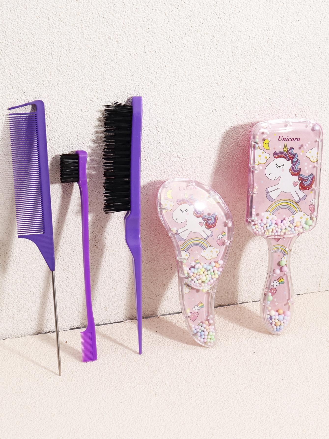 4-Piece Hair Styling Set, Cartoon Sand Cushion Massage Comb, Nylon Brush, Tail Comb, Edge Control Brush, Durable Abs Handle