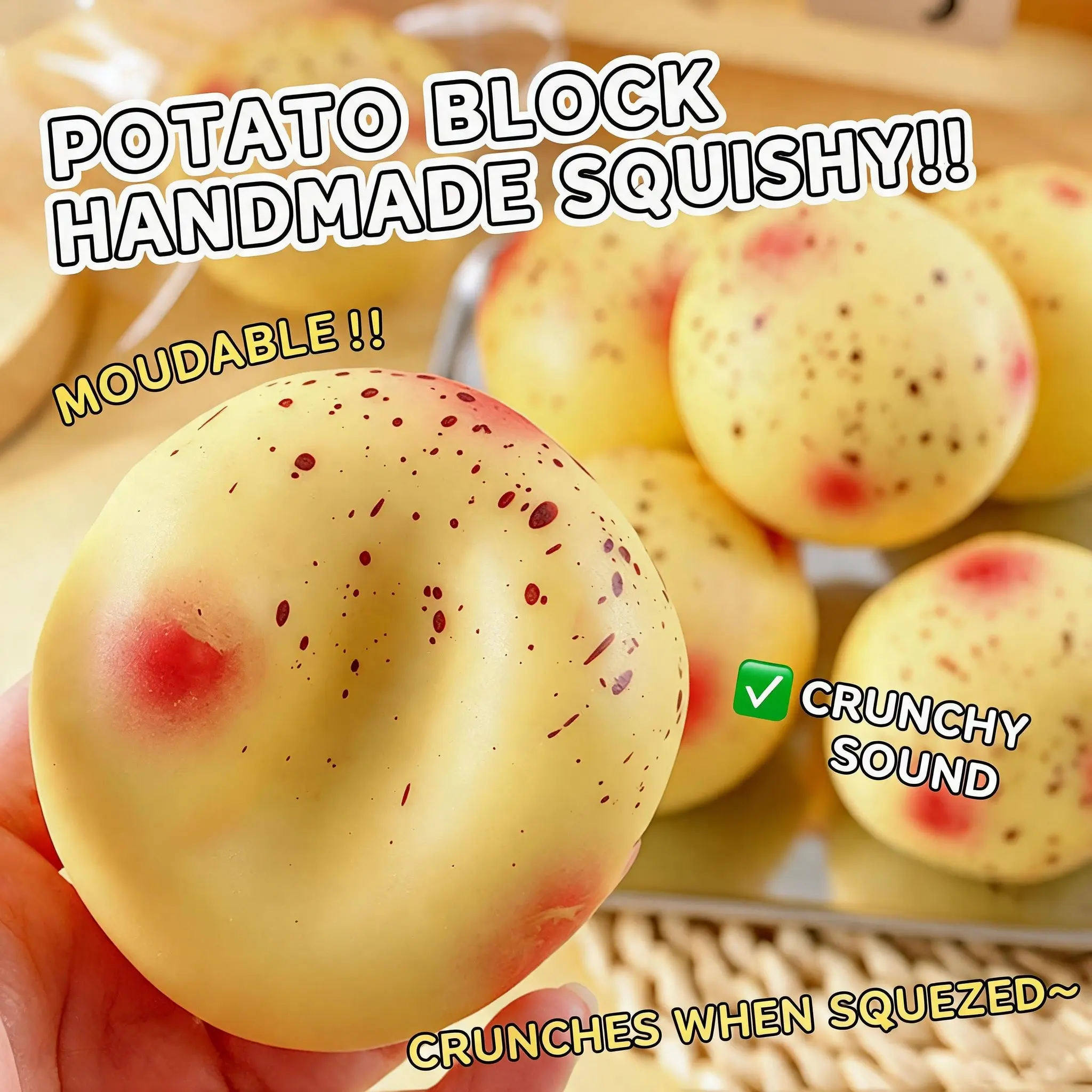 Super Soft Moldable Potato Squishy Ball ASMR Crispy Sound No Rebound Fidget Squeeze Toy Sensory Stress Reliever Stress Relief Anxiety Relief Desk Toy Gift For Kids Adults