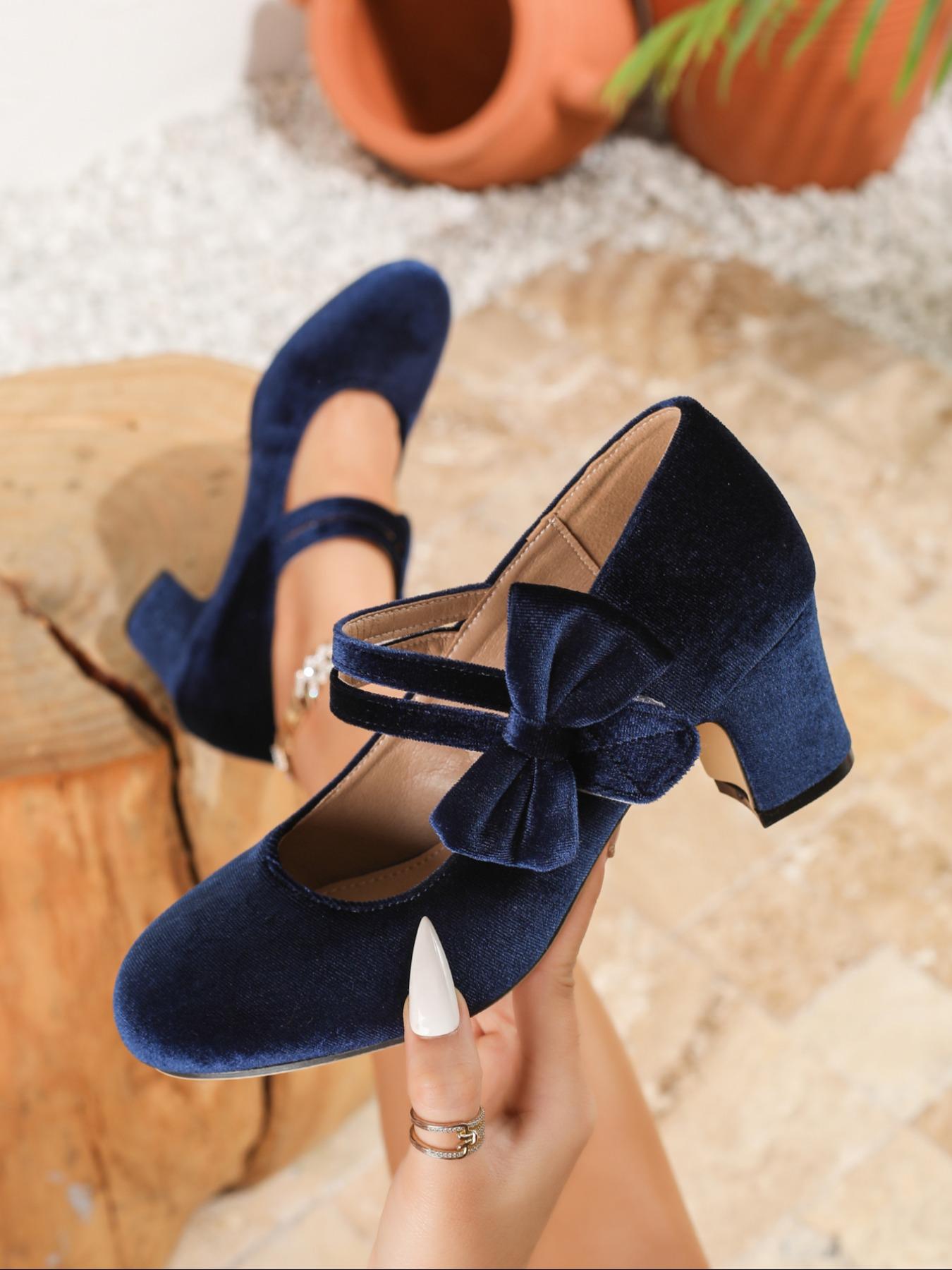 Women's Elegant Bowknot Design Mary Janes Pumps, Fashionable Solid Color Round Toe Thin Heels for Party, Daily Clothing Decor for Women & Girls, Classy, High Heel