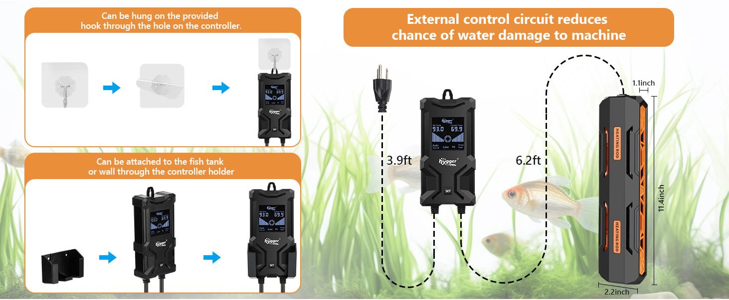 hygger Aquarium Heater, Submersible Fish Tank Heater with Over-Temperature Protection and Automatic Power-Off, Fish Heater with Digital Controller for Freshwater and Saltwater