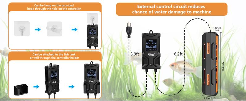 hygger Aquarium Heater, Submersible Fish Tank Heater with Over-Temperature Protection and Automatic Power-Off, Fish Heater with Digital Controller for Freshwater and Saltwater
